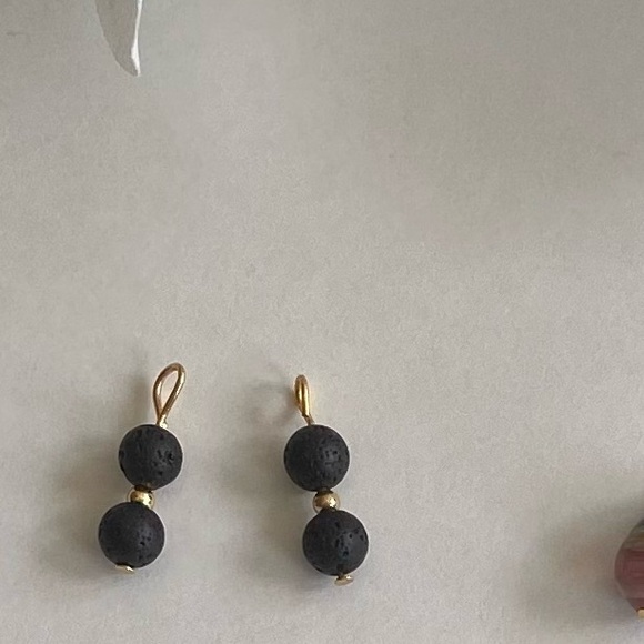 COPY - 18K Gold Plate Earring Charms Black Matte Lava Beads - Picture 1 of 2